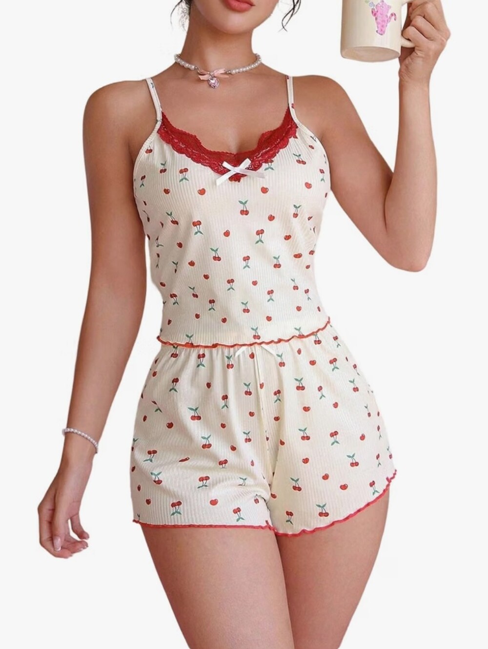 Cute Cherry Print Pajamas 2 Pieces